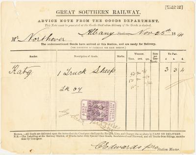 Great Southern Railway Goods Advice Notice