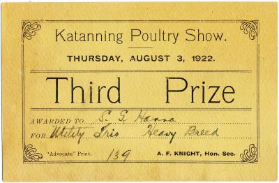 Katanning Poultry Show Third Prize