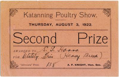 Katanning Poultry Show Second Prize