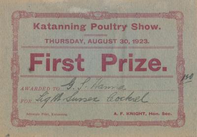 Katanning Poultry Club First Prize