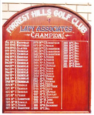 Forrest Hills Golf Club Lady Associate Champions Honour Board