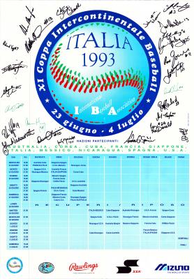 1993 Intercontinental Cup (Baseball), Italy – signed fixtures poster