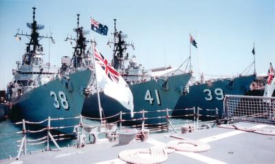 Large (A4) size colour print of HMAS Perth II (D38), HMAS Hobart (D39) and HMAS Brisbane (D41)