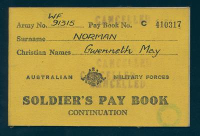 Second World War Solider’s Pay Book Continuation - WF91315 NORMAN Gwenneth May