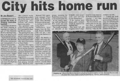 2001 newspaper article – Baseball WA stadium to be built in Thornlie