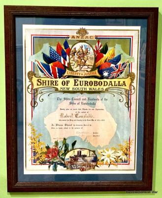 Shire of Eurobodalla Certificate of Appreciation presented to Robert Constable