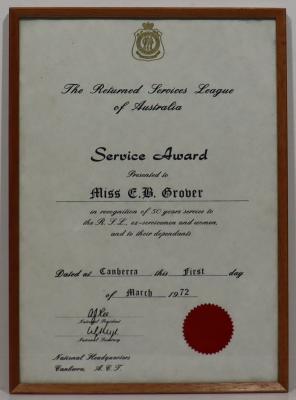 R.S.L. 50 YEARS SERVICE AWARD 