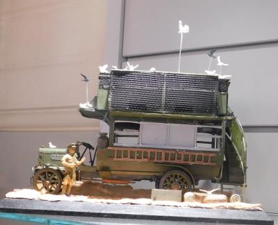 World War 1, Model of London B2 Bus in use as Pigeon Loft, 1917