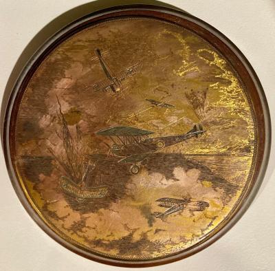 Bronze plaque depicting WWI aerial dogfight