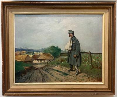 Oil painting of wounded German soldier 