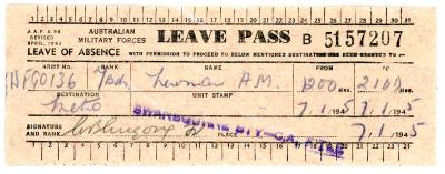 Leave Pass for WF90136 Bdr NEWMAN A.M. 