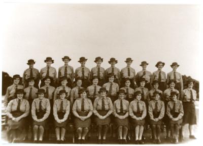 Black & White Photograph of 31 Australian Women’s Army Service (AWAS) Personnel at Princess Royal Fortress