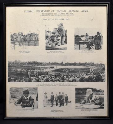 Framed printed photos of the formal surrender of the Second Japanese Army on Morotai, September 1945