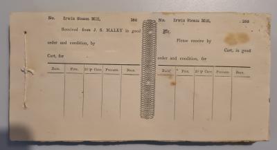 Unused Irwin Steam Mill docket book