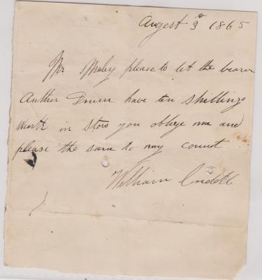 Promissory note from William Criddle for Arthur Drum