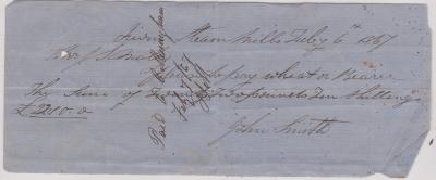 Promissory note from John Smith, miller at Dongara