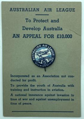 Australian Air League fundraising badge on card