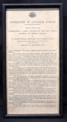 Surrender of the Second Japanese Army address delivered by General Sir Thomas Blamey in Morotai