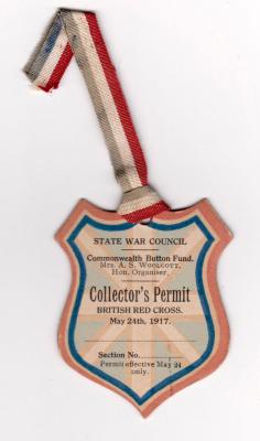 State War Council Collector's Permit - British Red Cross 1917