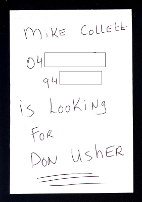 NOTE - MIKE COLLETT LOOKING FOR DON USHER