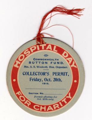 State War Council Collector's Permit - Hospital Day 1916