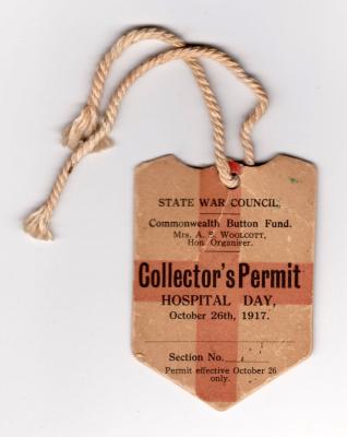 State War Council Collector's Permit - Hospital Day 1917