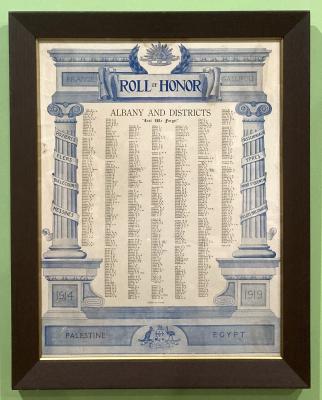 Framed Albany and Districts 'Roll of Honor'