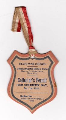 State War Council Collector's Permit - Our Soldiers' Day 1916