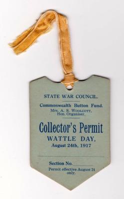 State War Council Collector's Permit - Wattle Day 1917