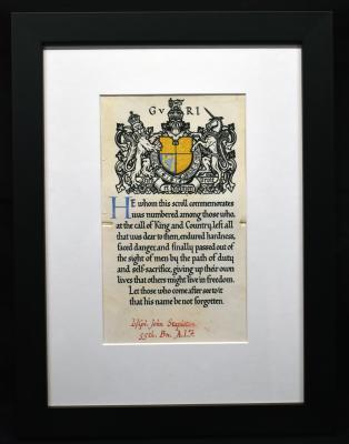 First World War Memorial Scroll for Lance Corporal John STAPLETON, 55BTN