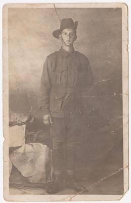 Black and white photographic postcard of Trooper Henry (Harry) RISBOROUGH 537, 10th LHR