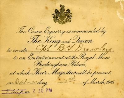 Buckingham Palace Entertainment Invitation - Bertram Thomas Drowley