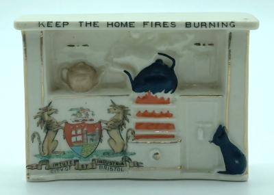 Shelley China crested ware 'Keep the home fires burning' ornament