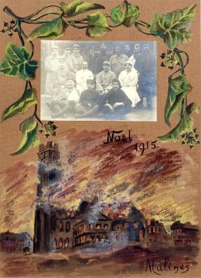 1915 hand-painted Christmas card - Malines, Belgium