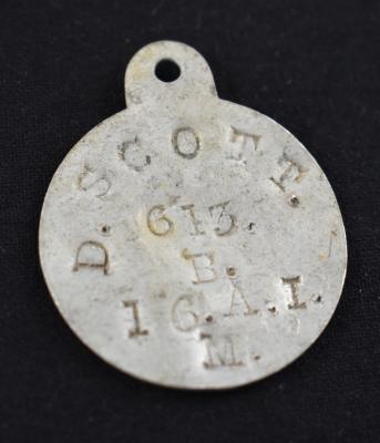 First World War Round Metal Identity Disc of Private David SCOTT 613 