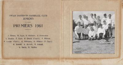 1961 Swan Districts Baseball Club Junior Premiers photograph