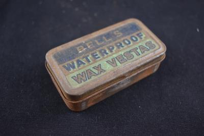 Small Metal Box of ‘Bell’s’ Waterproof Wax Vestas (Matches) Belonging to Pte Thomas Albert Henry MINCHIN, WX9222