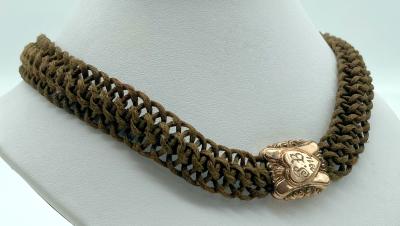 Hair work mourning Albert chain or fob - 1914