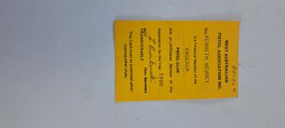 front of Pistol club Ongerup membership card 