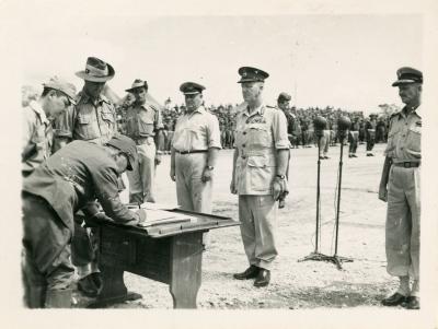 Black and white photograph of the Japanese surrender to Australian Forces 1945.