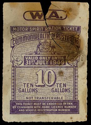 Commonwealth of Australia WA Motor Spirit Ration Ticket