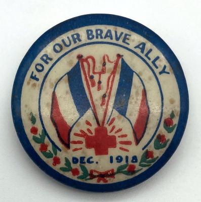 WWI fundraising button 'For Our Brave Ally'