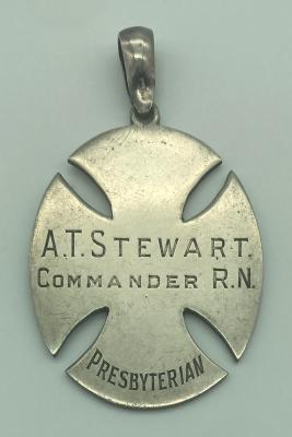 Hallmarked silver identity tag belonging to Commander Archibald Thomas Stewart, Royal Navy