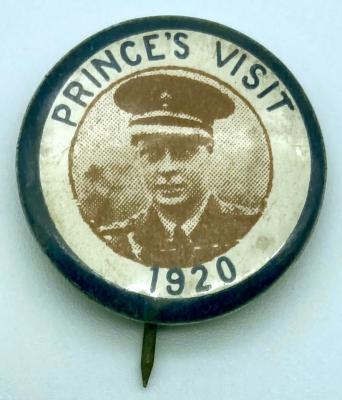 Souvenir button celebrating the 1920 visit of H.R.H. Edward, Prince of Wales