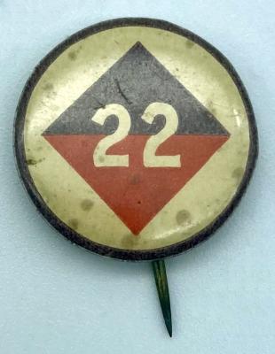 WWI fundraising button supporting the 22nd Battalion A.I.F.