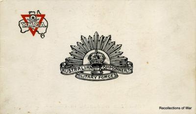WWI souvenir card relating to the ANZAC Memorial in France