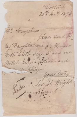 Store order from Sgt Joseph Wright