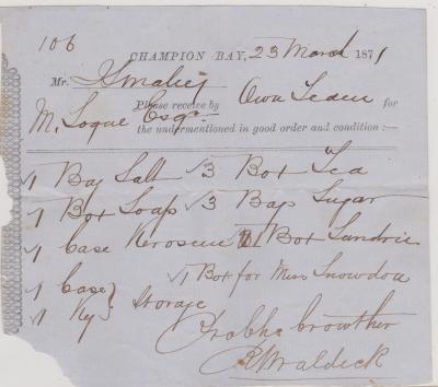 Maley's Mill & Store Cart Note no.106 - Goods for M. Logue