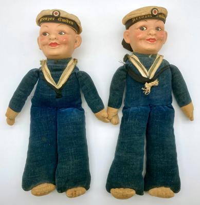 Two souvenir sailor dolls from the German ship, Kreuzer Emden