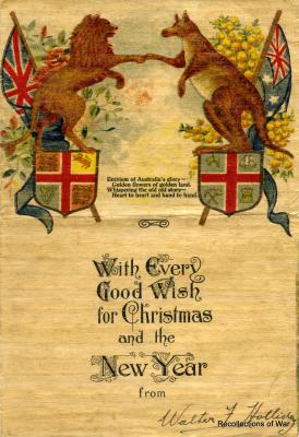 Christmas card sent by Pioneer Walter F. Holliday of the Royal Engineers